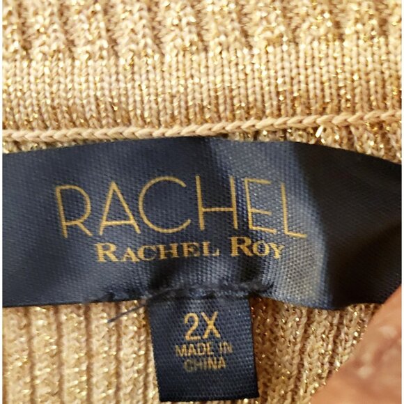 RACHEL Rachel Roy Metallic Gold Knit Mock Neck Sweater with Cutout Size 2X NWT - Picture 8 of 11